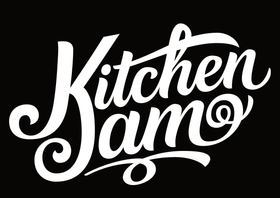 The kitchen jam logo is white on a black background.