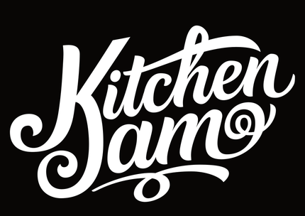 The kitchen jam logo is white on a black background.