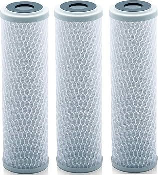 Three cylindrical water filters with gray end caps and a white mesh exterior. Non-carbon Block Filters