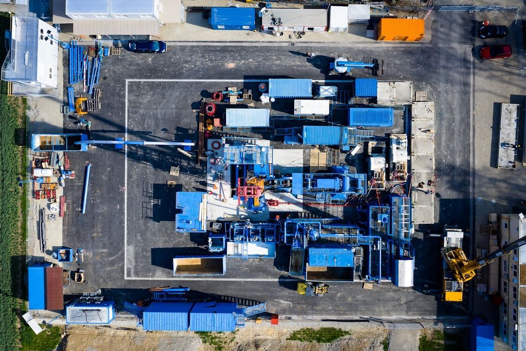 Aerial view of shipping containers