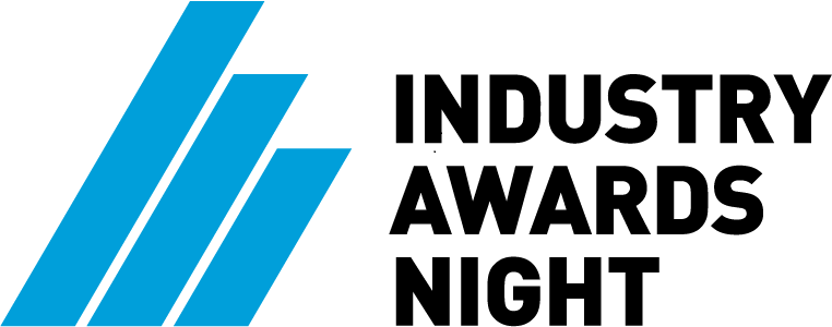 Logo for Industry Awards Night, blue upward bars and black text on white.