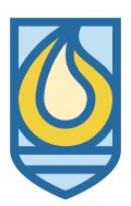 Blue shield with yellow flame.