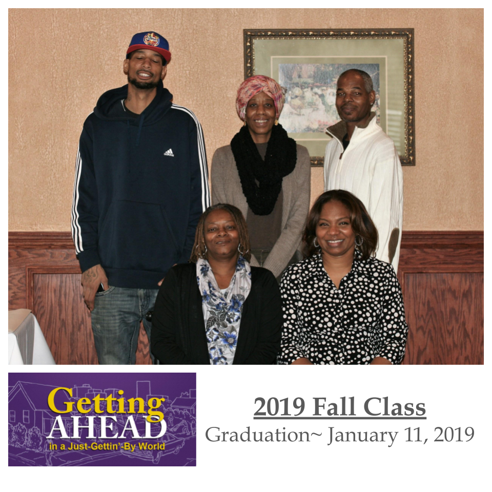 Group photo of 5 diverse people; Graduation, January 11, 2019;