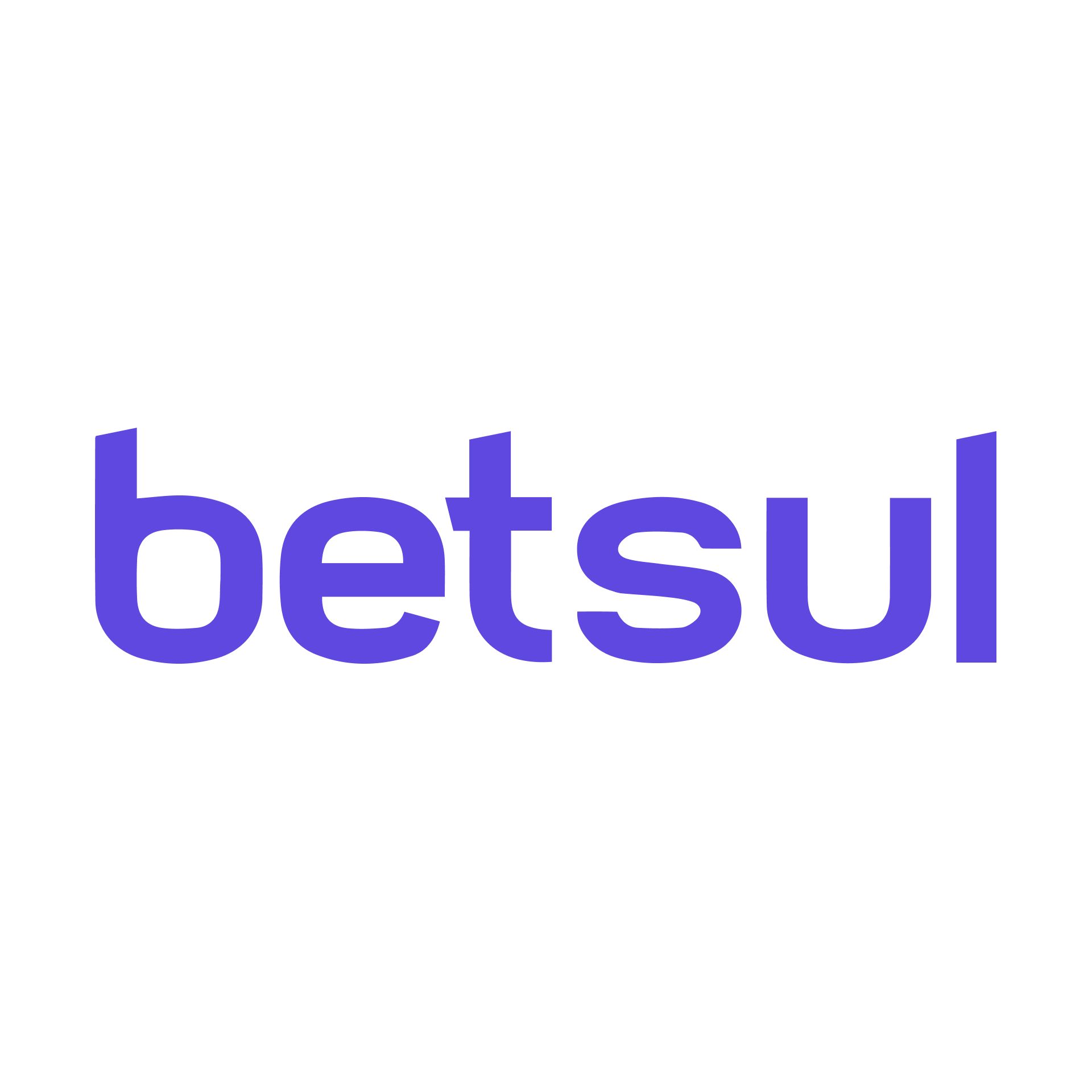 O logotipo da Betsul é roxo e branco em um fundo branco.