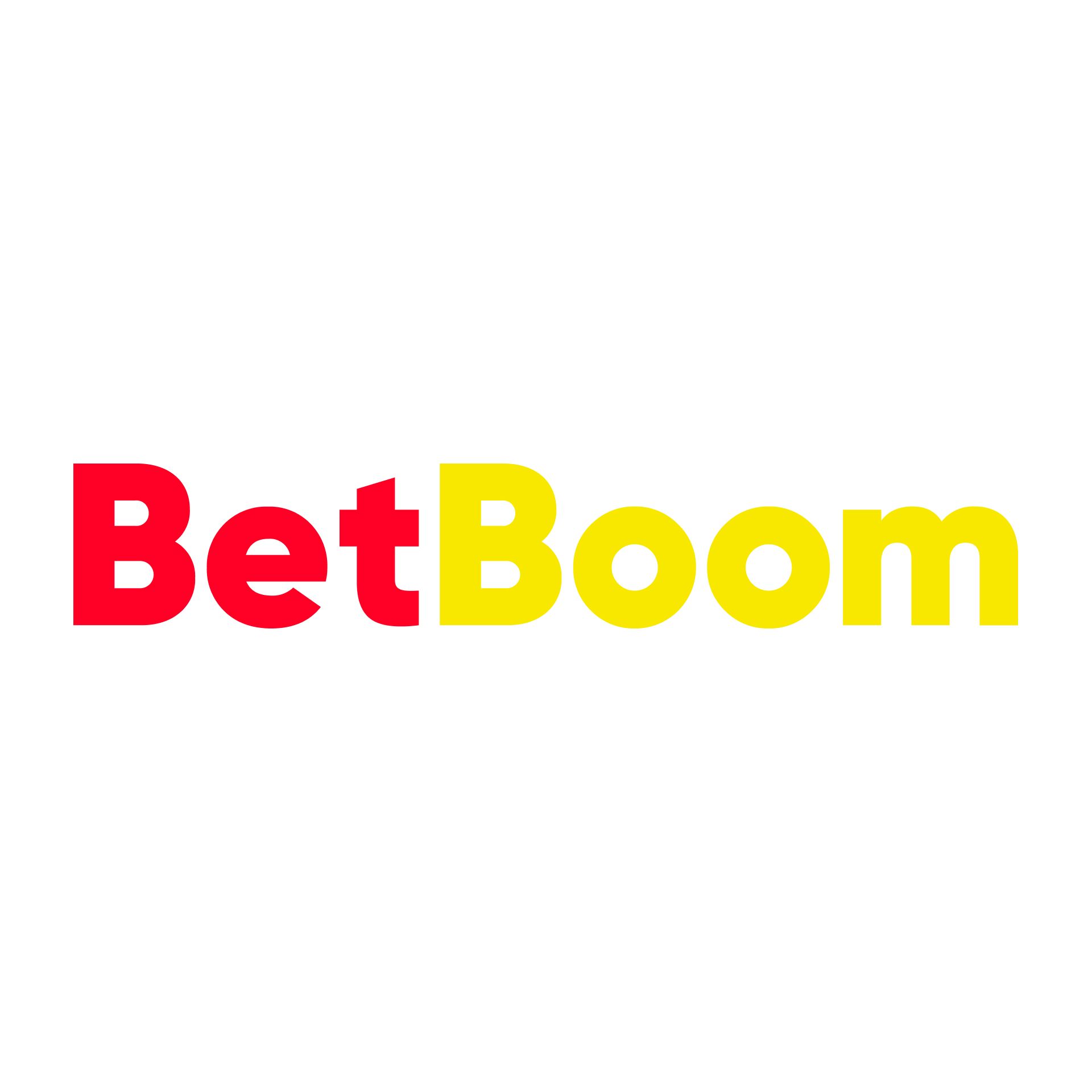 O logotipo da betboom é vermelho e amarelo em um fundo branco.