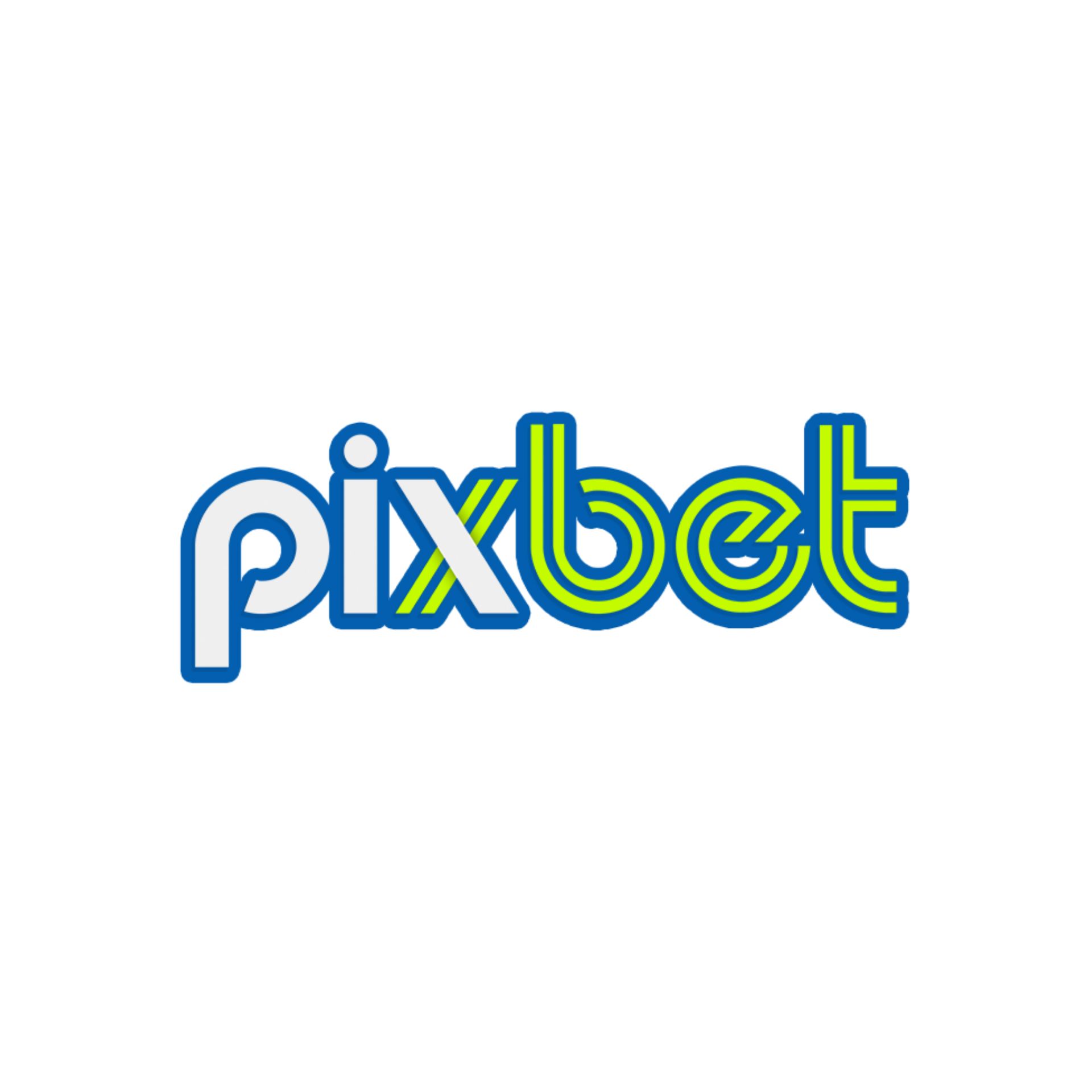 Um logotipo azul e verde para pixbet em um fundo branco.