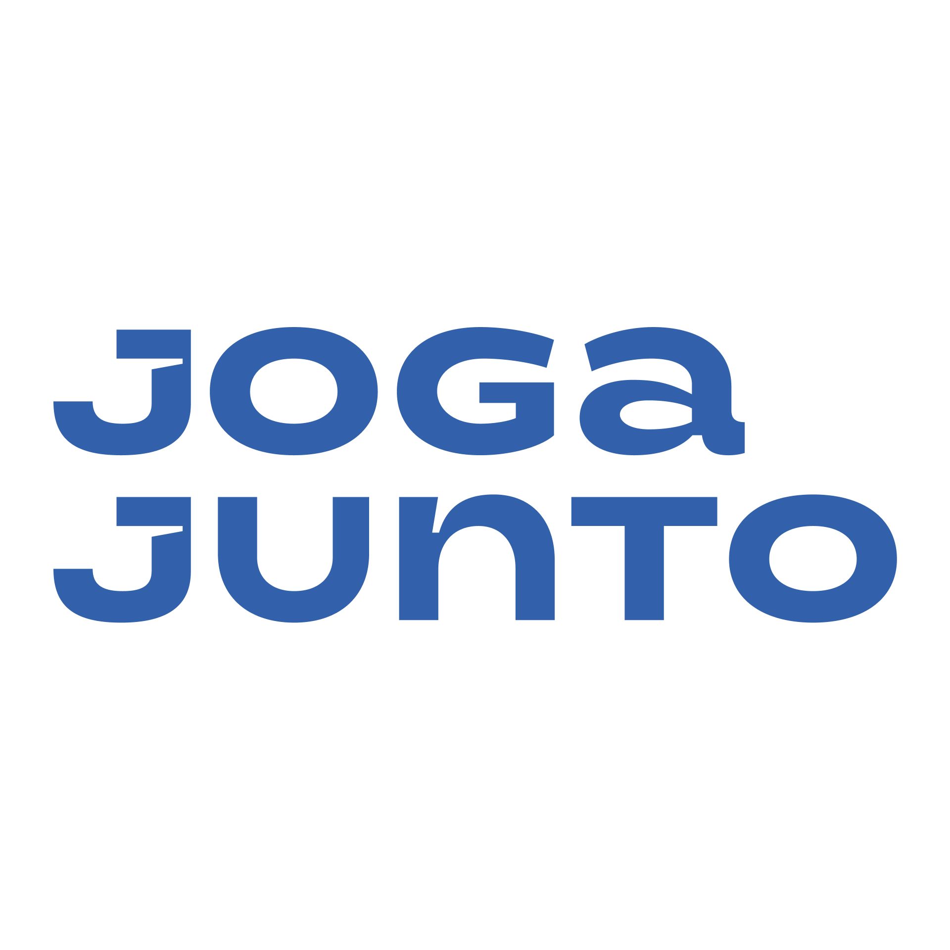 Um logotipo azul para joga junto em um fundo branco.