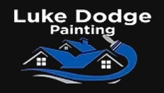 Luke Dodge Painting logo: Blue stylized house with brushstroke, text on black background.