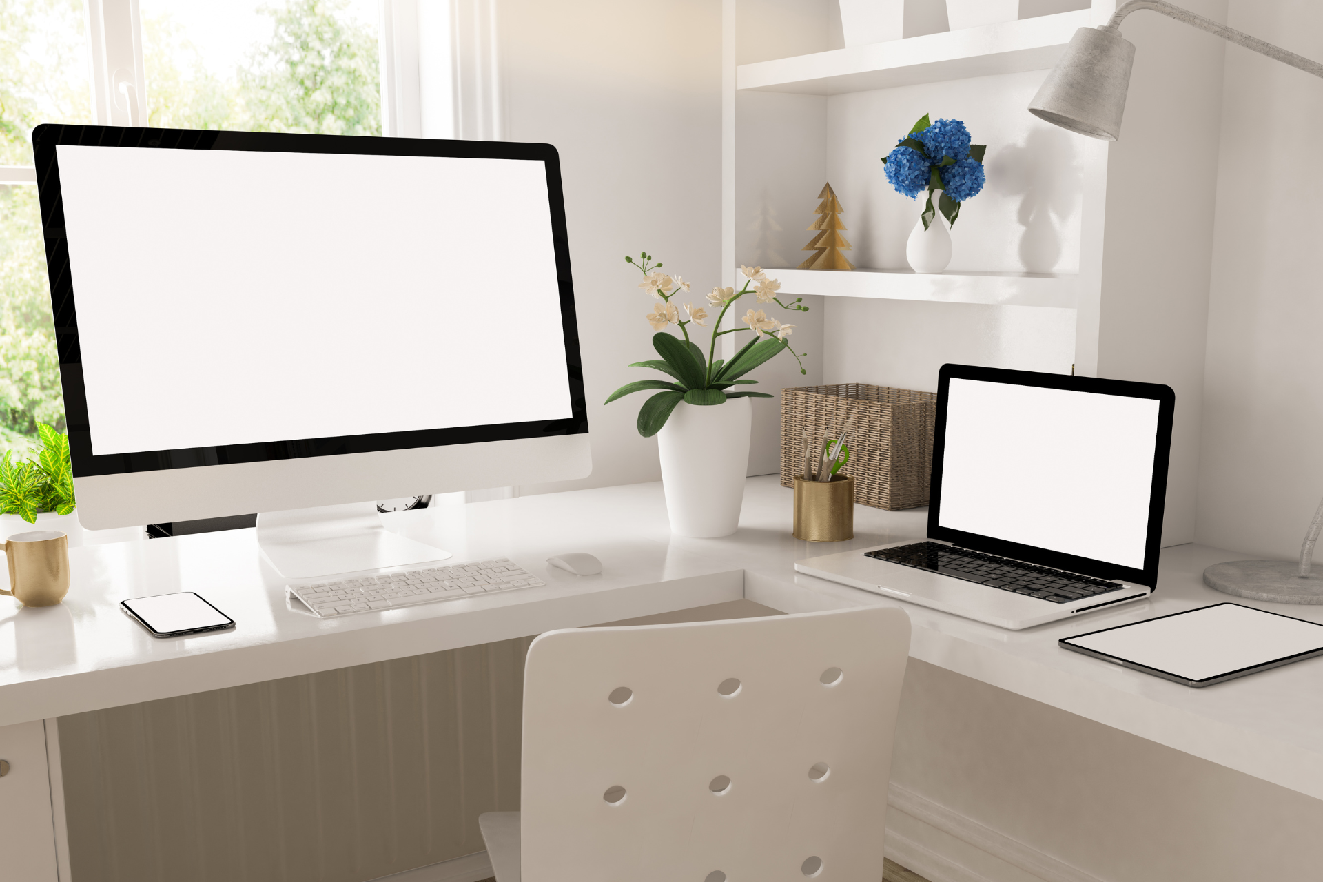 Laptop and Desktop in a Home Office