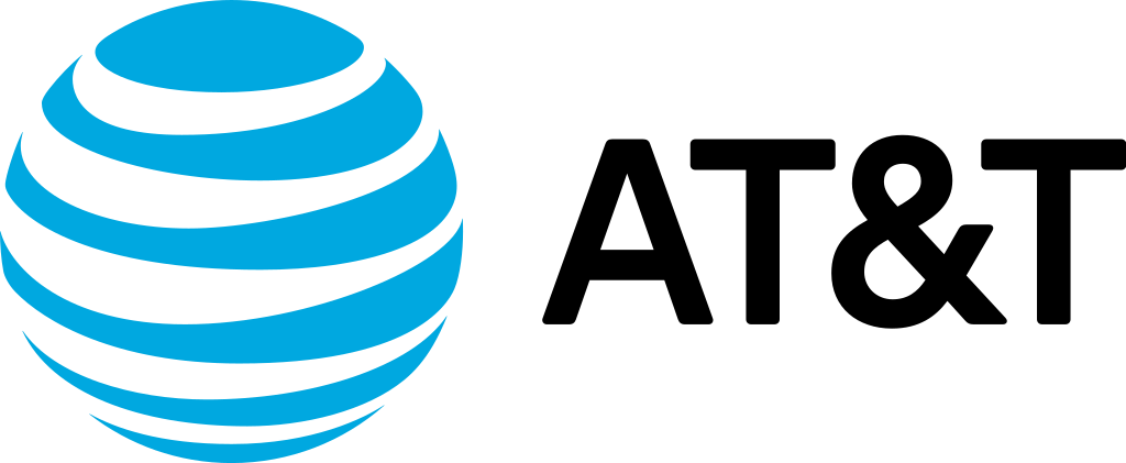 The at & t logo is blue and white and looks like a globe.