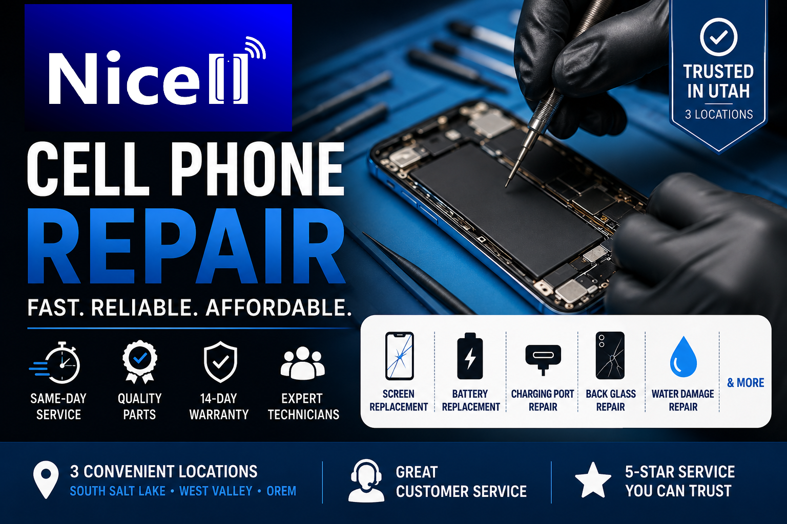 Nicell Cell Phone Repair in South Salt Lake Utah providing iPhone, Samsung, and smartphone repair