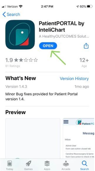 Screenshot of the PatientPORTAL app in the App Store, with an 