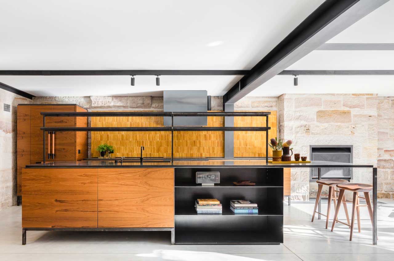 Blue steel kitchen bench top & shelves project