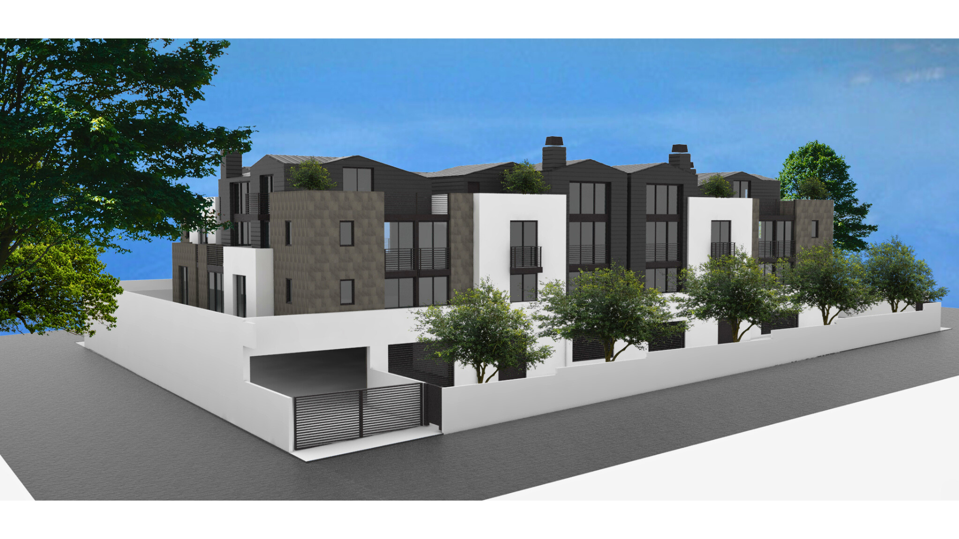 An artist 's impression of a house with a fence around it