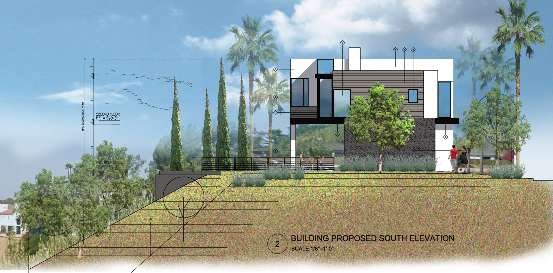 PROPOSED BUILDING EAST AND SOUTH ELEVATIONS