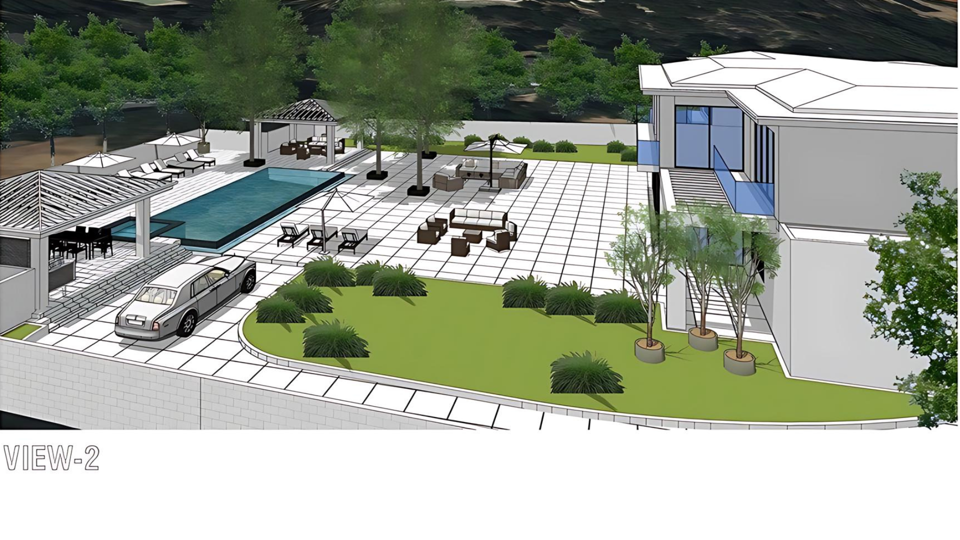 An artist 's impression of a house with a swimming pool