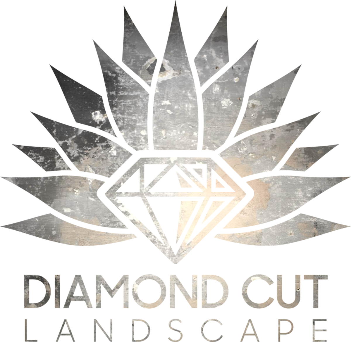 A logo for diamond cut landscape with a diamond in the center