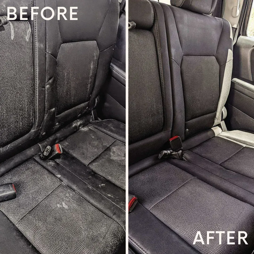 A before and after picture of a car seat.