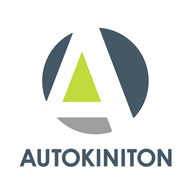 A logo for autokiniton with a triangle in a circle