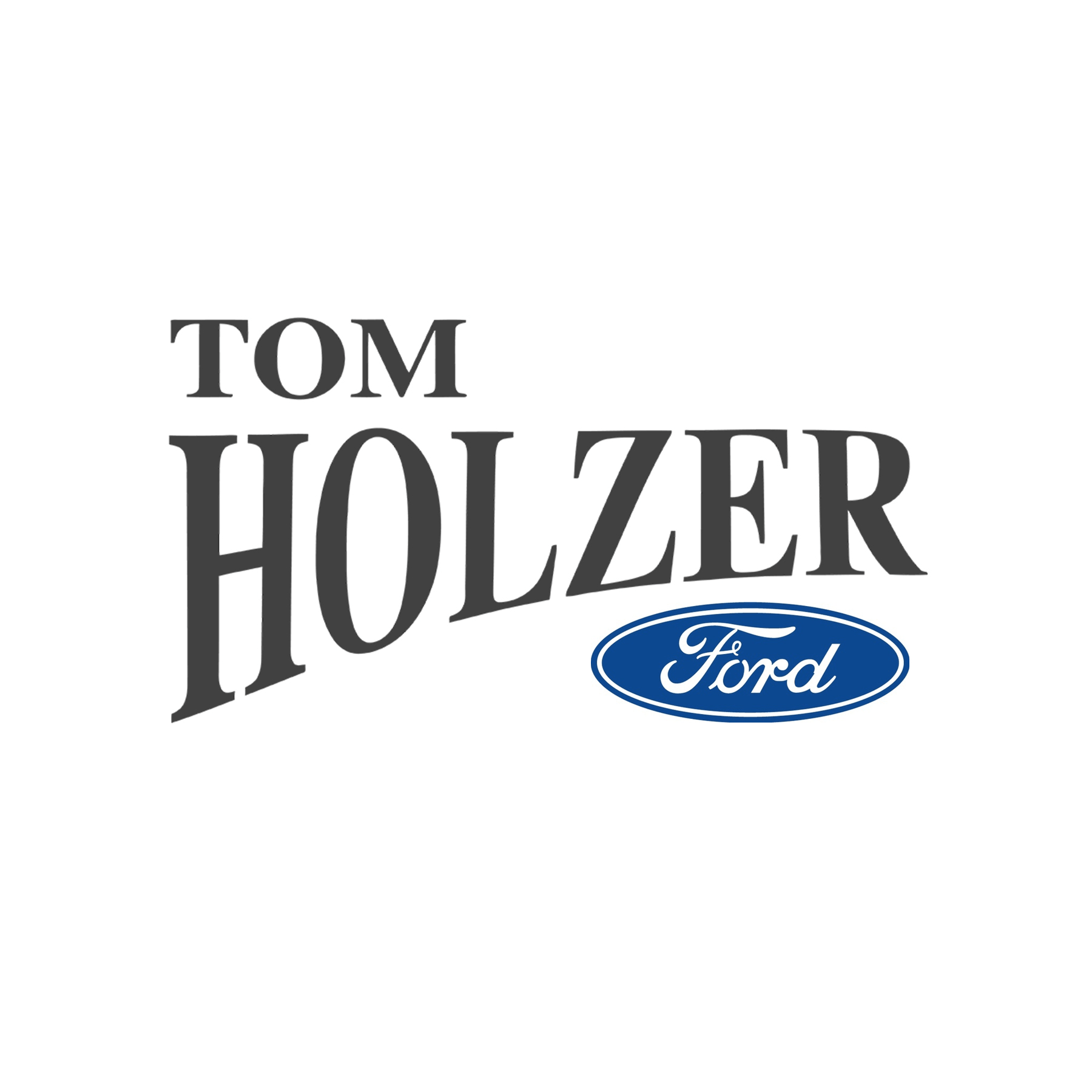 The logo for tom holzer ford is black and blue.