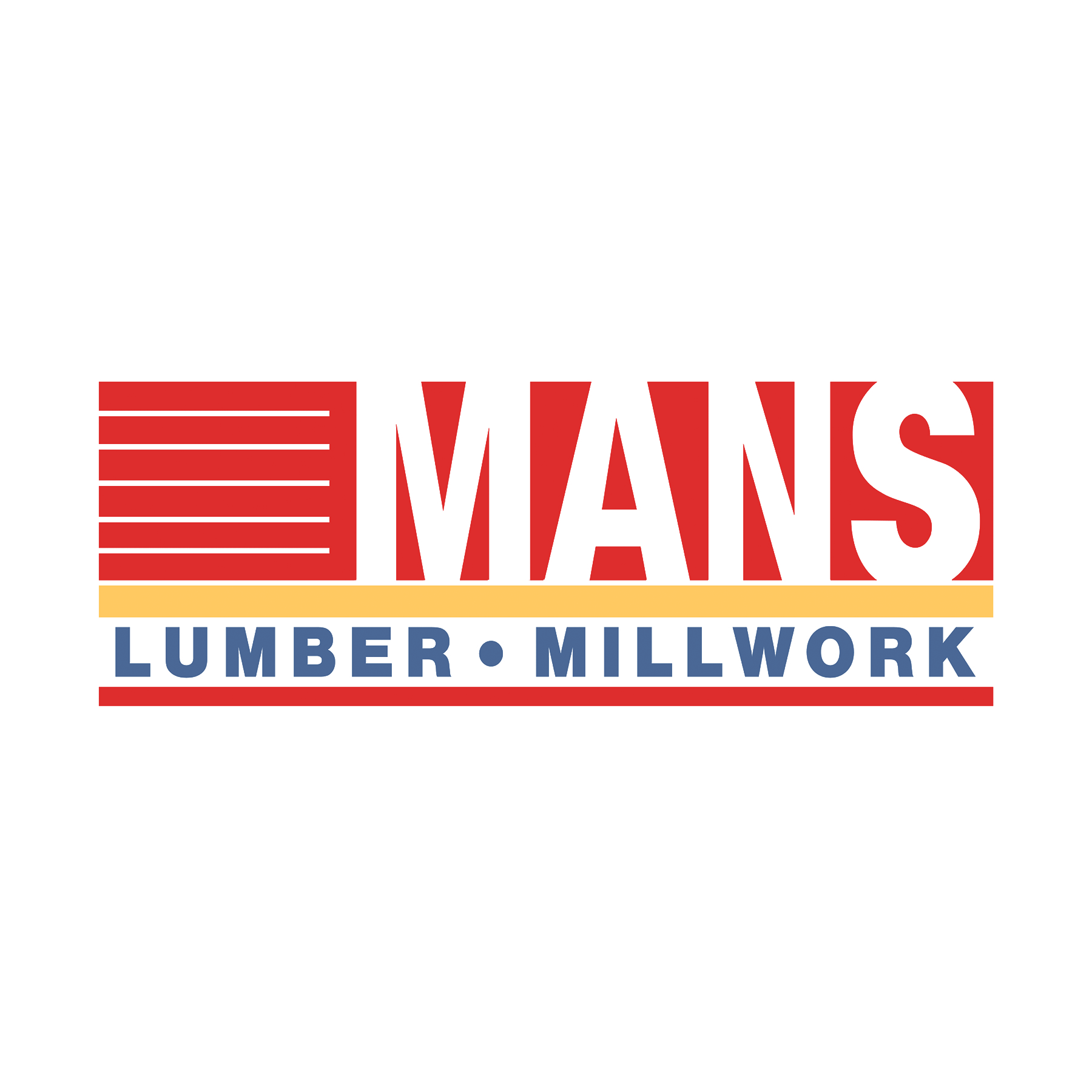 The logo for evans lumber millwork is red and yellow.