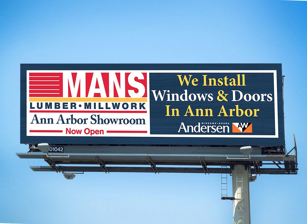 A billboard for mans lumber millwork in ann arbor