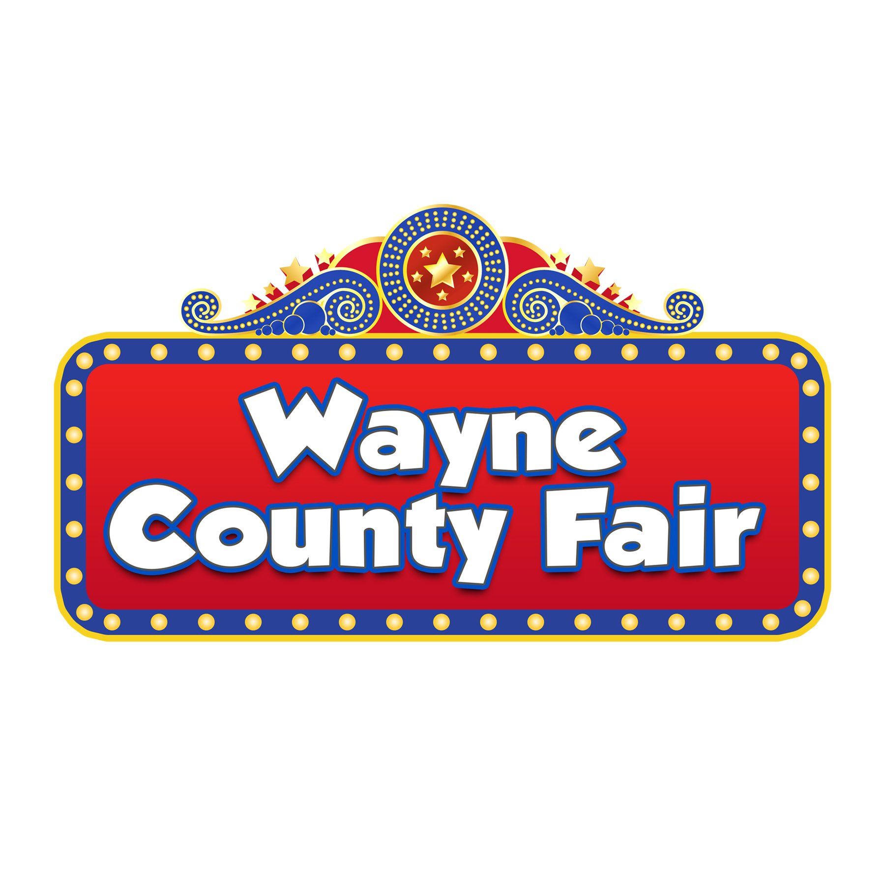 A red sign that says wayne county fair on it