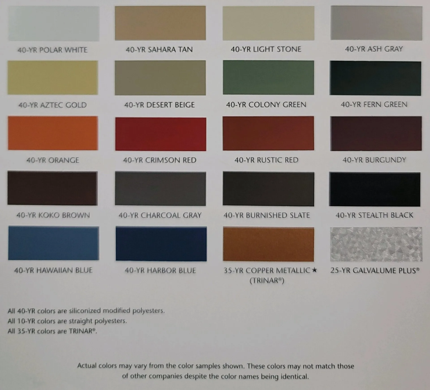 Mansea Metal Color Chart