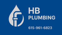 Logo for HB Plumbing: Blue background, white plumbing graphic inside a water drop, text "HB Plumbing", phone number 615-961-6823.