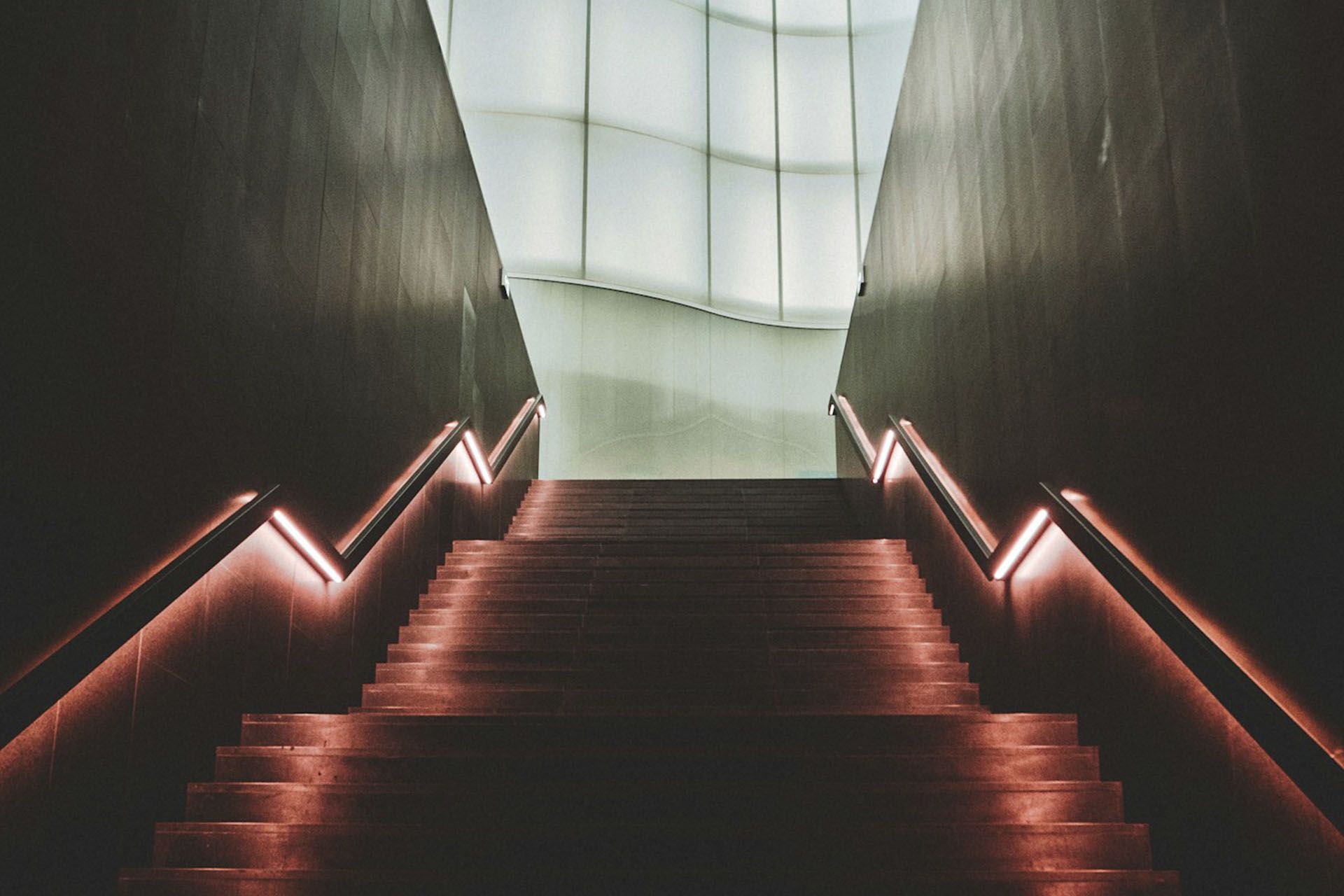 Illuminated stairwell intended to depict the journey to building and using risk maps effectively