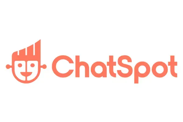The logo for chatspot is orange and has a smiling face on it.