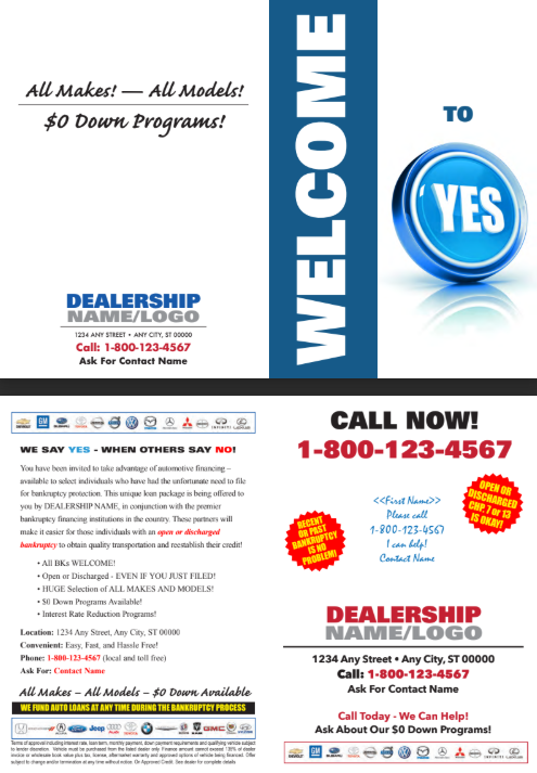 A brochure for a dealership that says welcome to yes