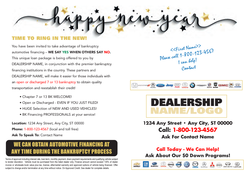 A happy new year advertisement for a car dealership