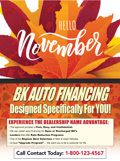 An advertisement for bk auto financing designed specifically for you