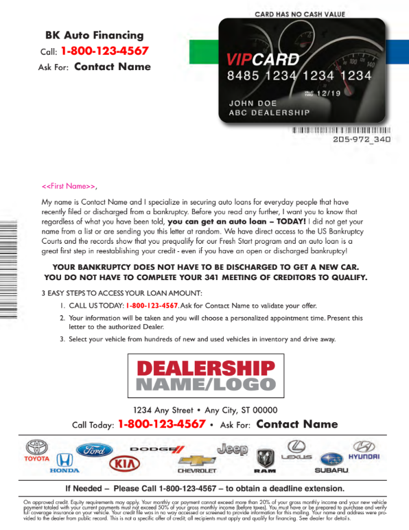 A black vip card with a dealership name and logo on it