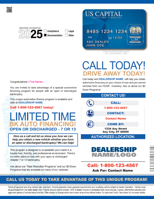 A us capital credit card is on a flyer.