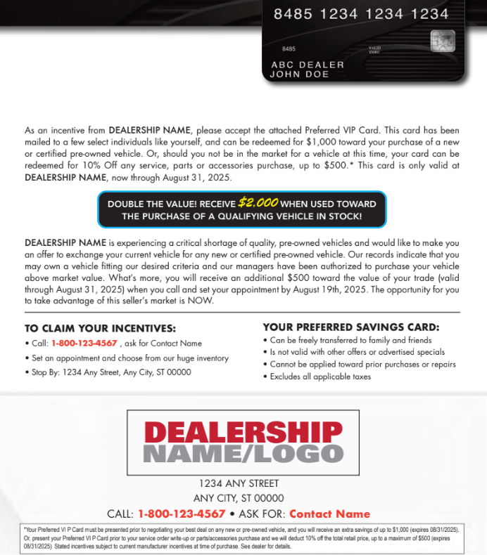 An advertisement for a dealership name and logo