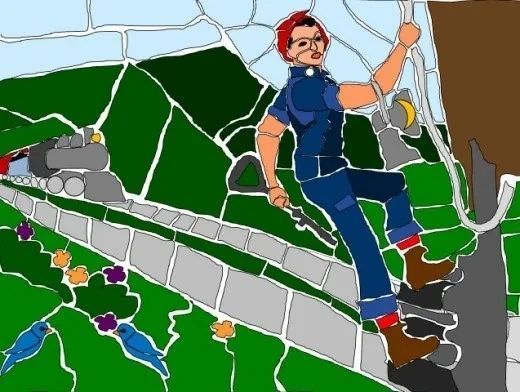 A cartoon drawing of a man climbing a wall