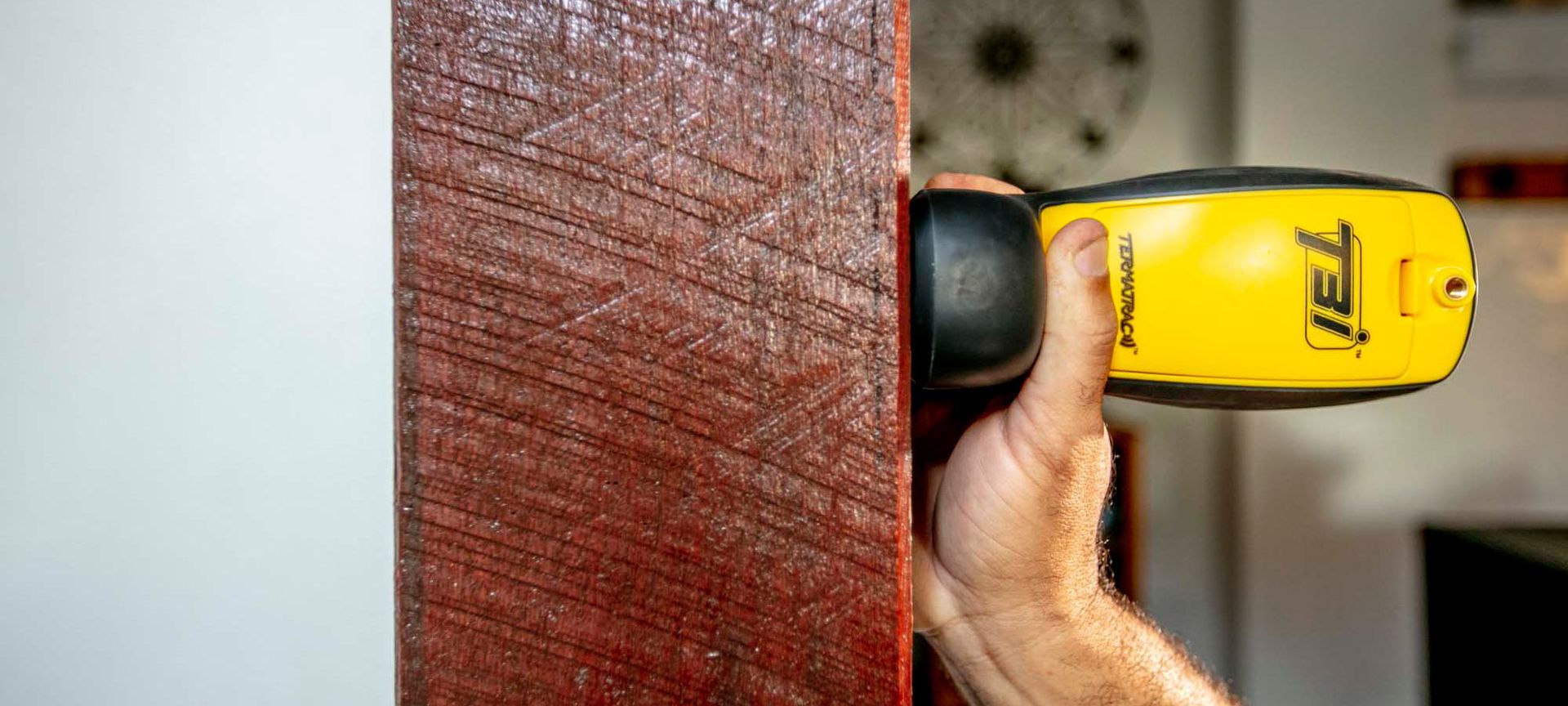 A Man is Spraying a Wall With a Spray Bottle — Superior Termite & Pest Control in Gladstone, QLD