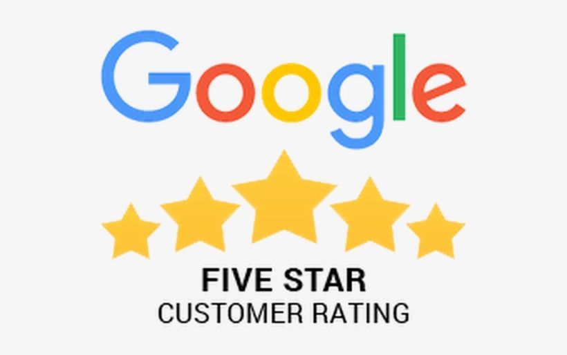 Google logo with five gold stars, labeled