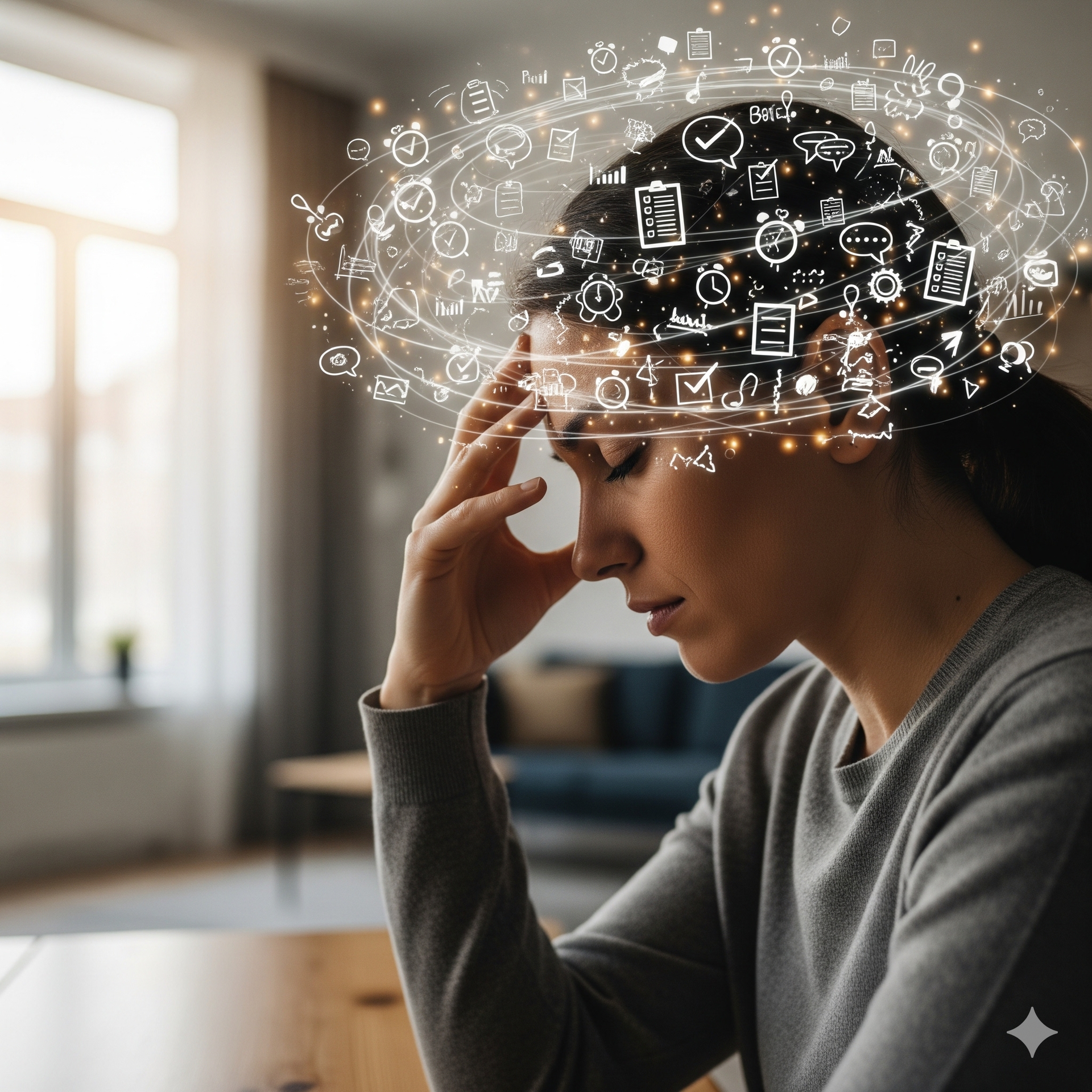 vrouw die geen rust in haar hoofd heeft