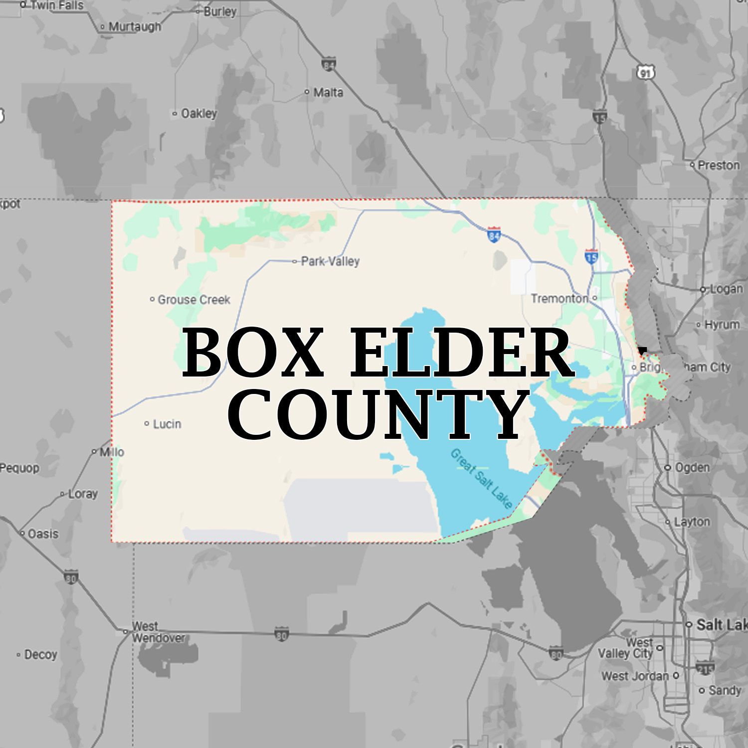 A map of box elder county with a lake in the middle