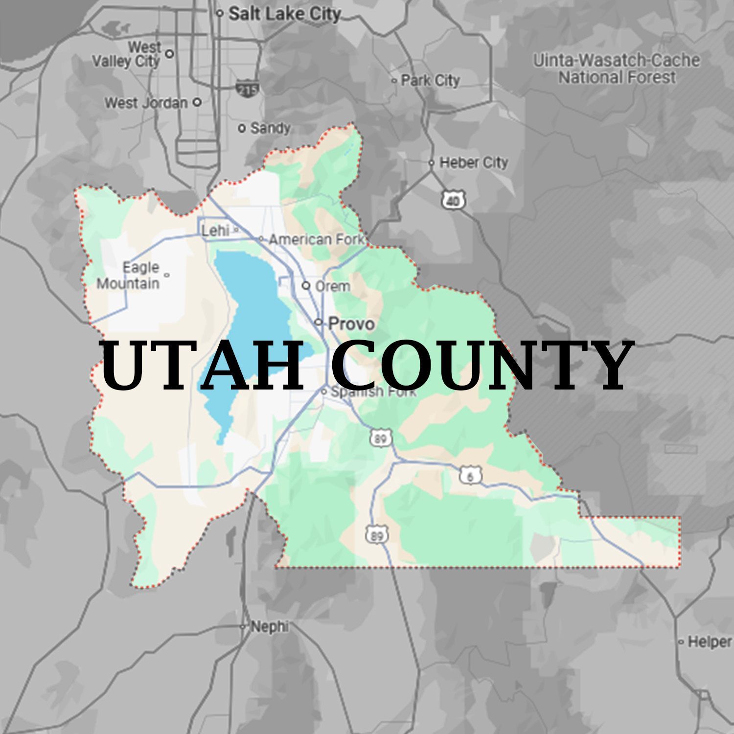A map of utah county is shown on a computer screen