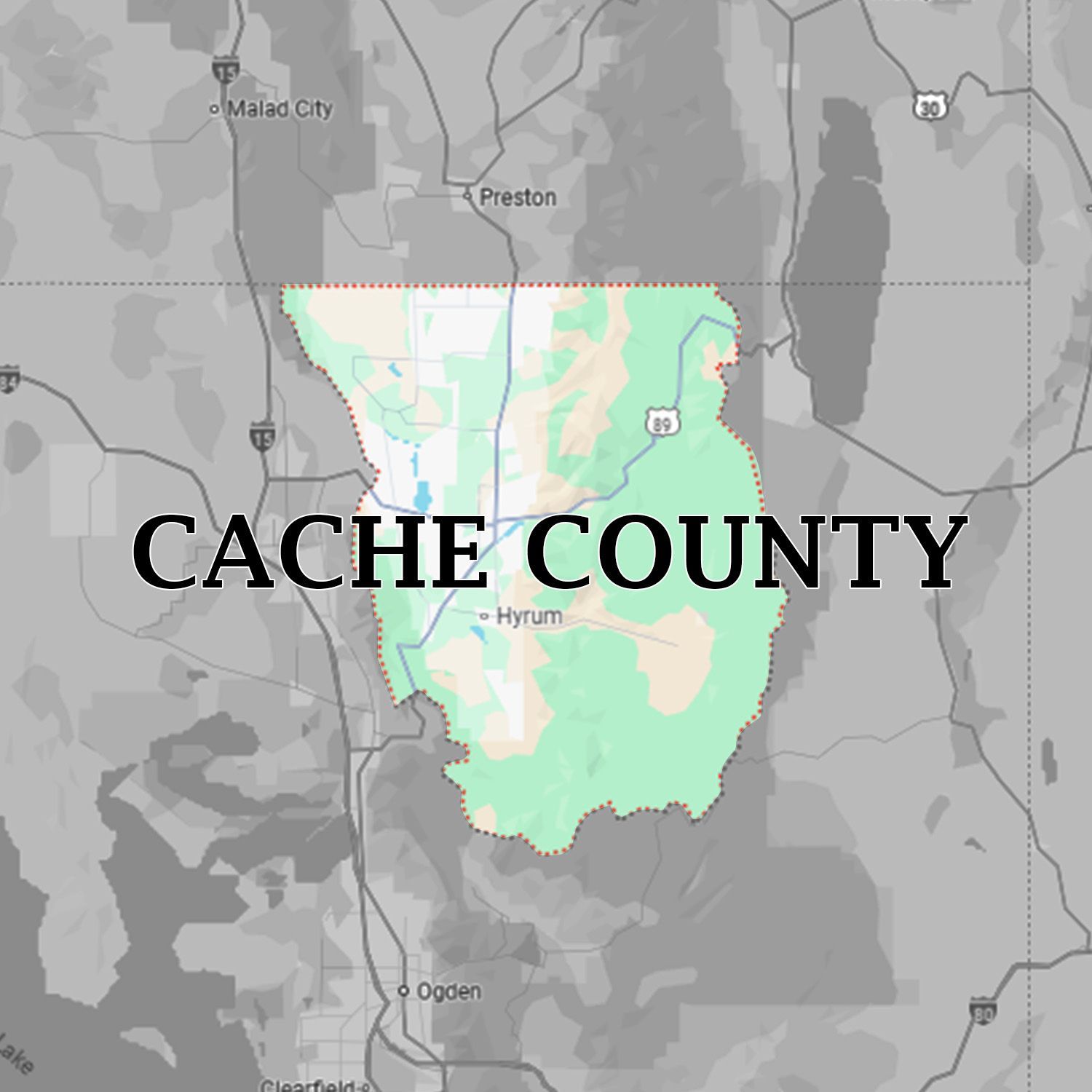 A map showing the location of cache county
