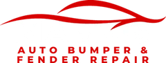 Red car silhouette above the Auto Bumper & Fender Repairs logo with black text on a white background