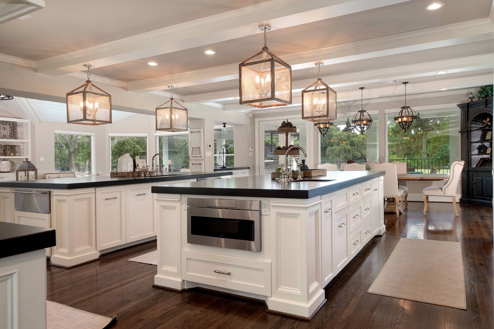 There is a large island in the middle of the kitchen.