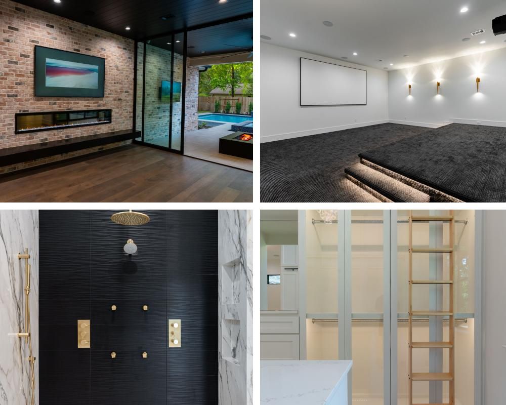 A collage of four pictures of different types of homes