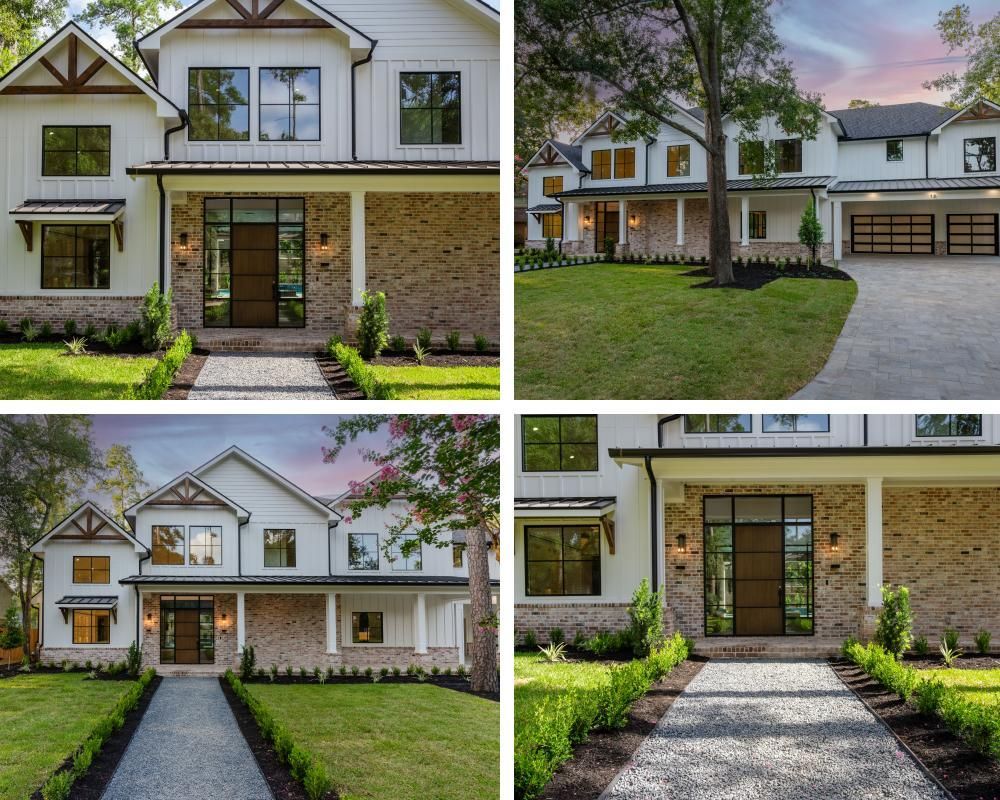 A collage of four pictures of a large house