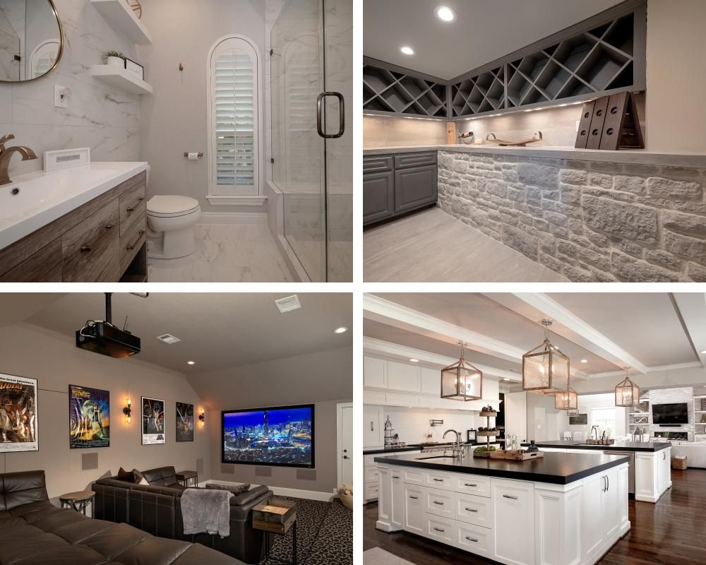 A collage of four pictures of different rooms in a house.