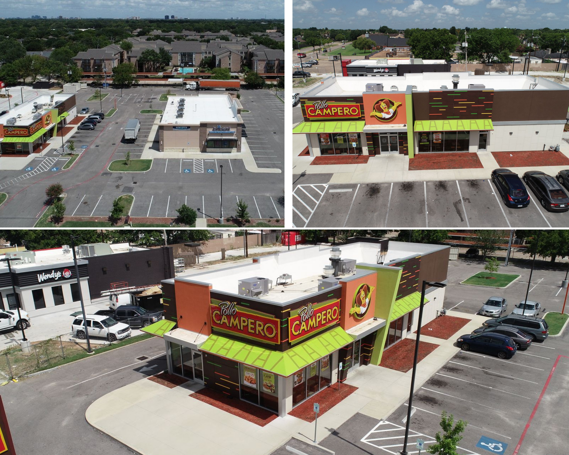 A collage of four pictures of a campero restaurant